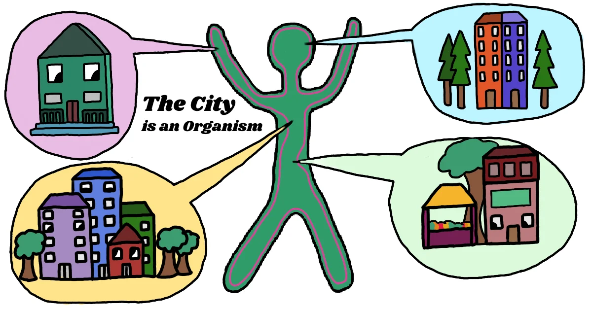 Illustration representing housing and commercial spaces in Portland